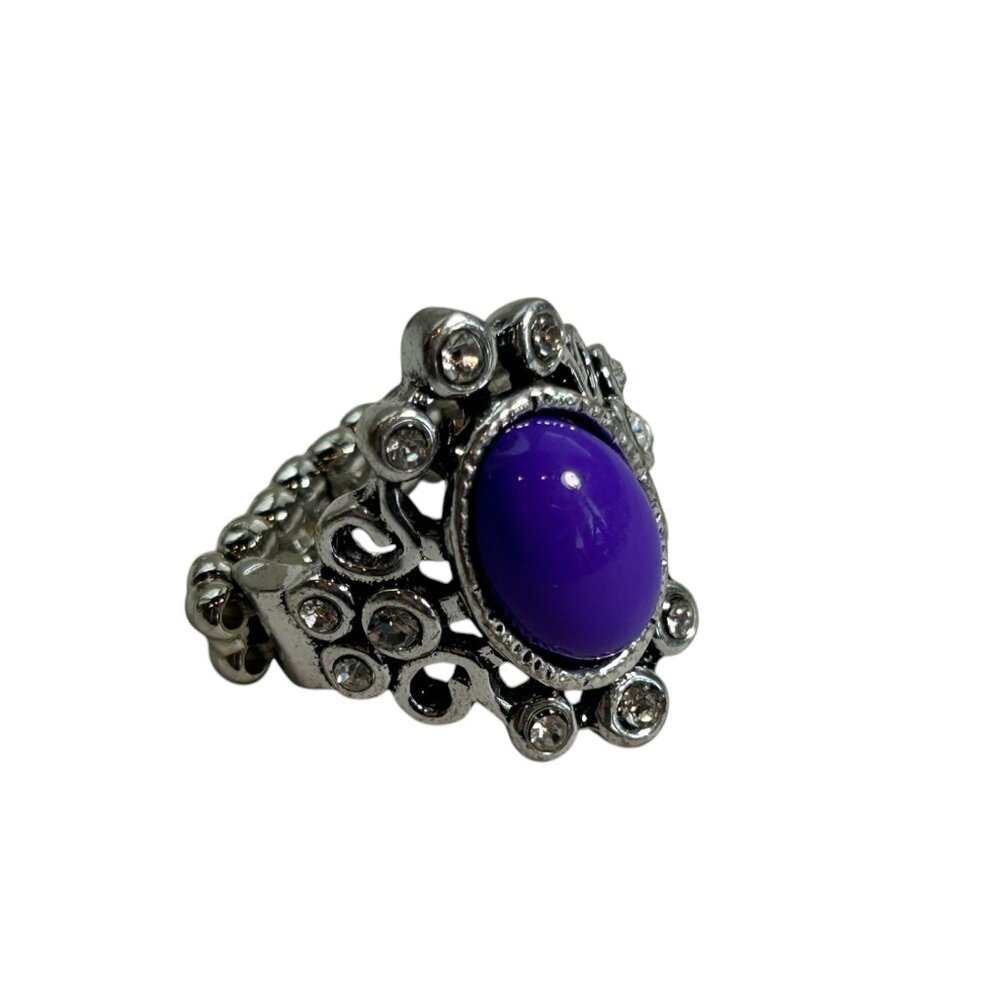 Silver Tone Noticeably Notable Purple Fashion Ring Rhinestones Size 7-10